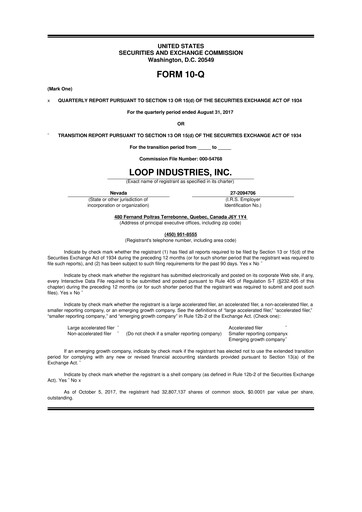 Thumbnail Loop Industries
 10-Q Quarterly Report FY 