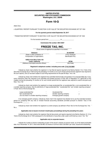 Thumbnail Freeze Tag 10-Q Quarterly Report FY2017 