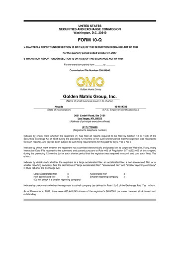 Thumbnail Golden Matrix Group 10-Q Quarterly Report FY2018 