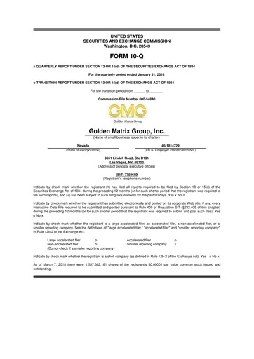 Thumbnail Golden Matrix Group 10-Q Quarterly Report FY2018 