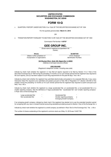 Miniature GEE Group 10-Q Rapport trimestriel 2018 