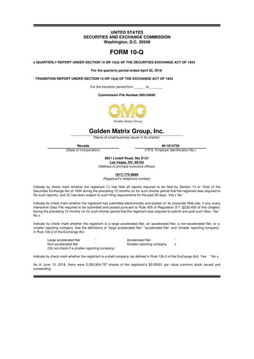 Thumbnail Golden Matrix Group 10-Q Quarterly Report FY2018 