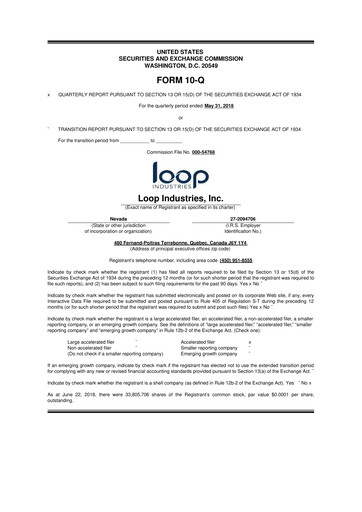 Thumbnail Loop Industries
 10-Q Quarterly Report FY 