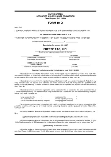 Thumbnail Freeze Tag 10-Q Quarterly Report FY2018 