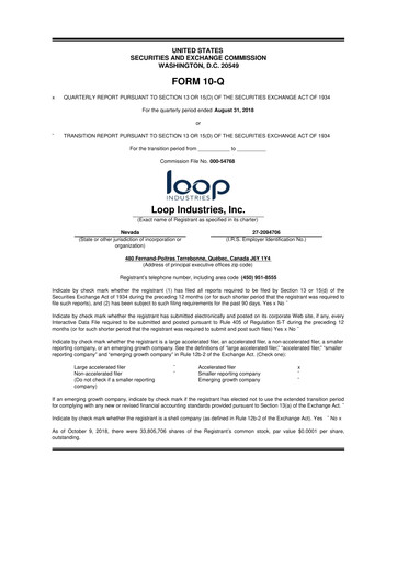 Thumbnail Loop Industries
 10-Q Quarterly Report FY 