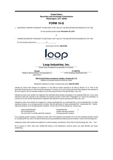 Thumbnail Loop Industries
 10-Q Quarterly Report FY 