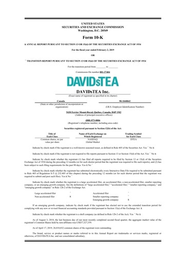 Thumbnail DAVIDsTEA 10-K Annual Report 2019