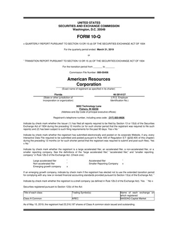 Thumbnail American Resources Corp 10-Q Quarterly Report FY2019 