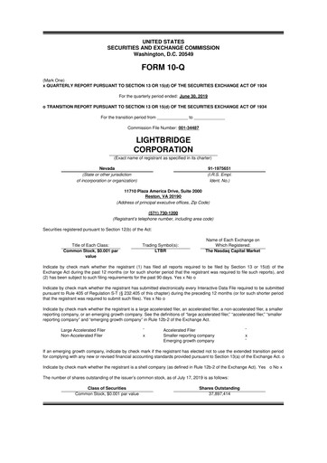 Vorschaubild Lightbridge Corporation 10-Q Quartalsbericht 2019 