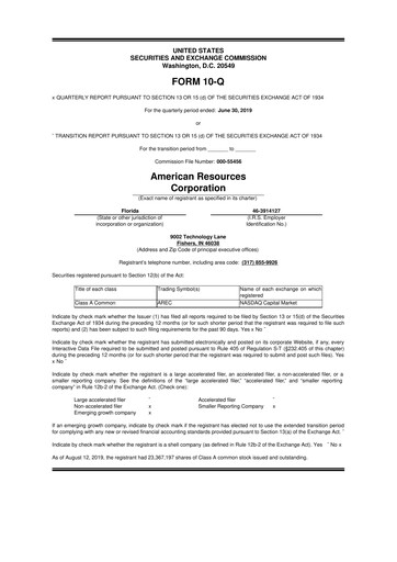 Thumbnail American Resources Corp 10-Q Quarterly Report FY2019 