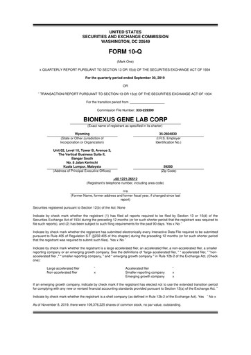 Thumbnail BioNexus Gene Lab 10-Q Quarterly Report FY2019 