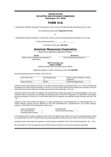 Thumbnail American Resources Corp 10-Q Quarterly Report FY2019 