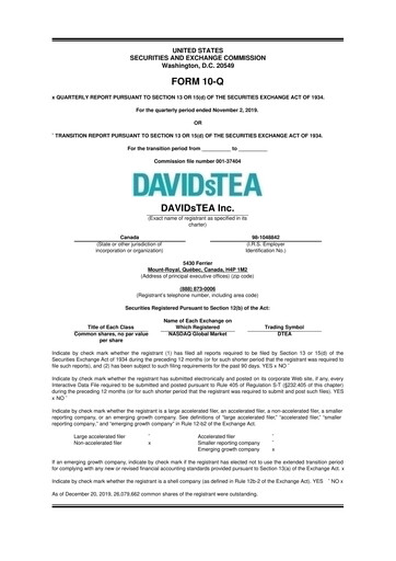 Thumbnail DAVIDsTEA 10-Q Quarterly Report FY2020 