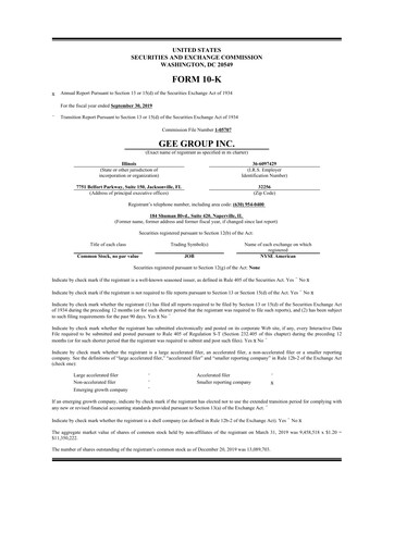 Miniature GEE Group 10-K Rapport annuel 2019