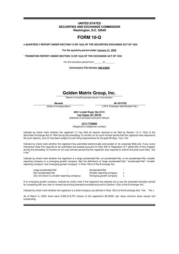 Thumbnail Golden Matrix Group 10-Q Quarterly Report FY2020 