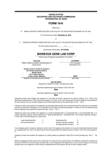 Thumbnail BioNexus Gene Lab 10-K Annual Report 2019