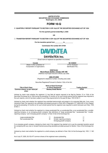 Thumbnail DAVIDsTEA 10-Q Quarterly Report FY2021 