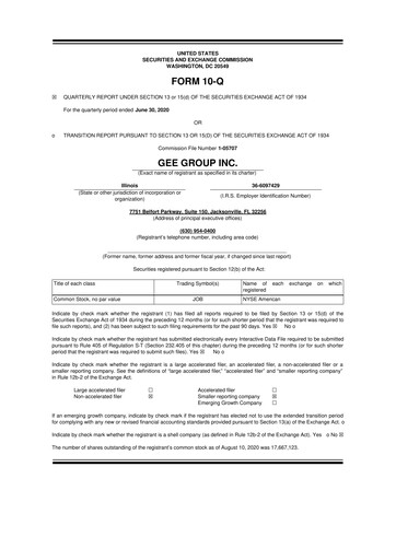 Miniature GEE Group 10-Q Rapport trimestriel 2020 