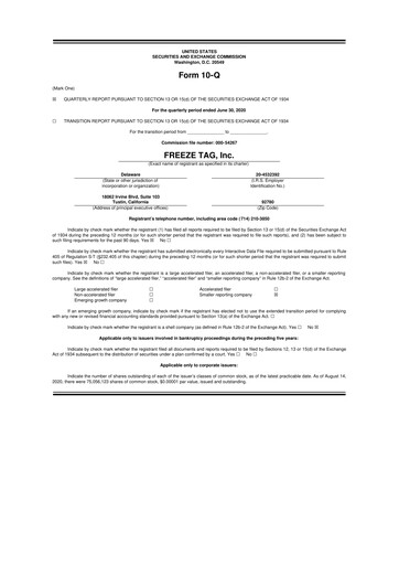 Thumbnail Freeze Tag 10-Q Quarterly Report FY2020 