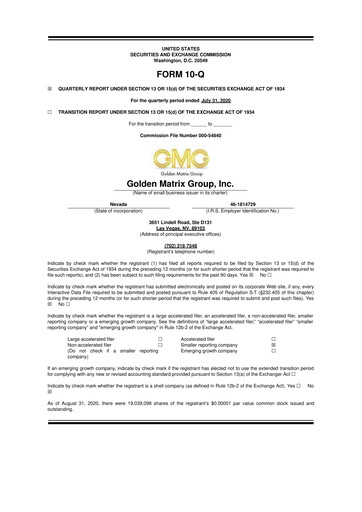 Thumbnail Golden Matrix Group 10-Q Quarterly Report FY2021 