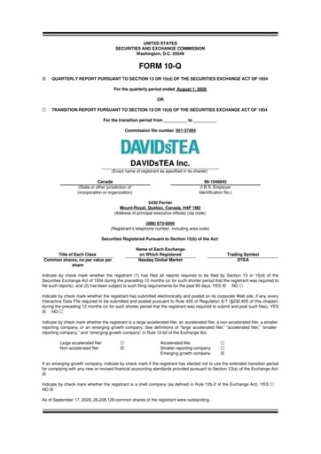 Thumbnail DAVIDsTEA 10-Q Quarterly Report FY2021 