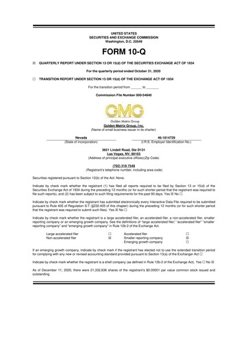 Thumbnail Golden Matrix Group 10-Q Quarterly Report FY2021 