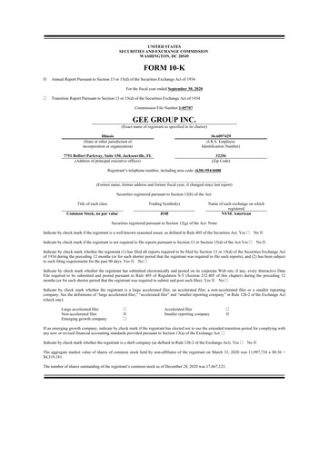 Miniature GEE Group 10-K Rapport annuel 2020