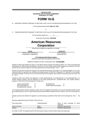 Thumbnail American Resources Corp 10-Q Quarterly Report FY2021 
