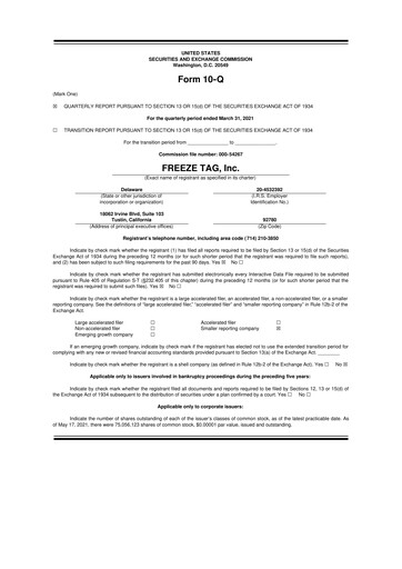 Thumbnail Freeze Tag 10-Q Quarterly Report FY2021 