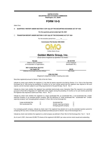 Thumbnail Golden Matrix Group 10-Q Quarterly Report FY2022 