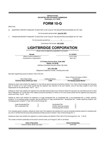 Vorschaubild Lightbridge Corporation 10-Q Quartalsbericht 2021 