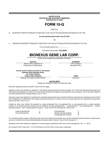 Thumbnail BioNexus Gene Lab 10-Q Quarterly Report FY2021 