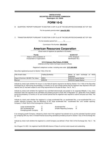 Thumbnail American Resources Corp 10-Q Quarterly Report FY 