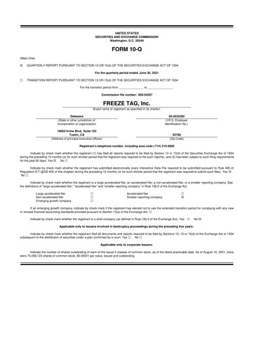 Thumbnail Freeze Tag 10-Q Quarterly Report FY2021 