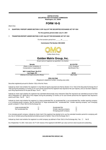 Thumbnail Golden Matrix Group 10-Q Quarterly Report FY2022 
