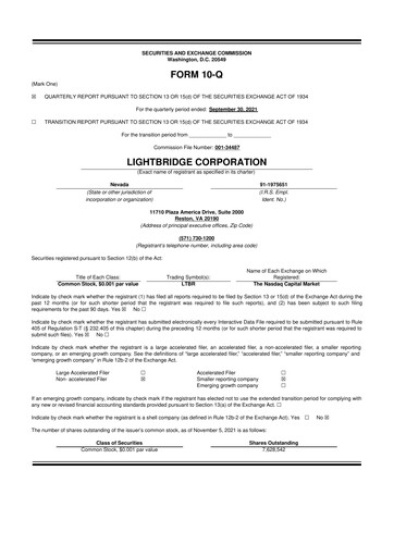 Vorschaubild Lightbridge Corporation 10-Q Quartalsbericht 2021 