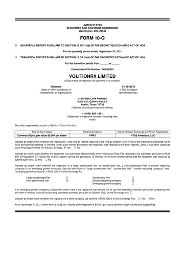 Thumbnail VolitionRx 10-Q Quarterly Report FY2021 