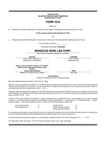 Thumbnail BioNexus Gene Lab 10-Q Quarterly Report FY2021 
