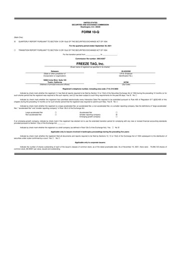 Thumbnail Freeze Tag 10-Q Quarterly Report FY2021 