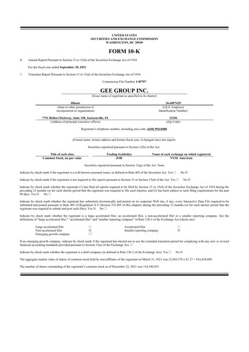 Miniature GEE Group 10-K Rapport annuel 2021