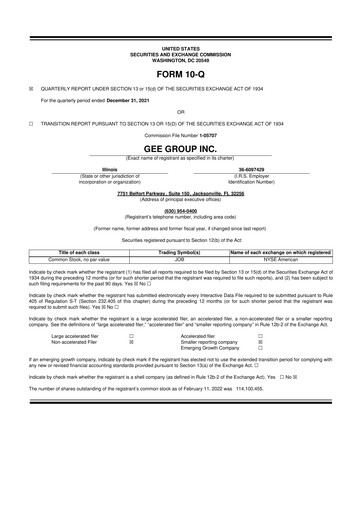 Miniature GEE Group 10-Q Rapport trimestriel 2022 