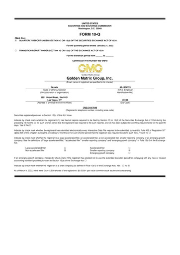 Thumbnail Golden Matrix Group 10-Q Quarterly Report FY2022 