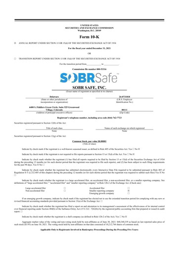 Thumbnail SOBR Safe 10-K Annual Report 2021