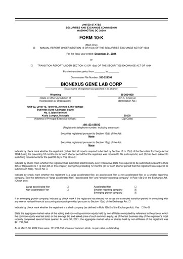 Thumbnail BioNexus Gene Lab 10-K Annual Report 2021