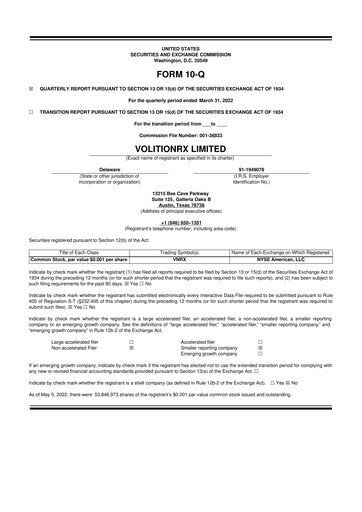 Thumbnail VolitionRx 10-Q Quarterly Report FY2022 
