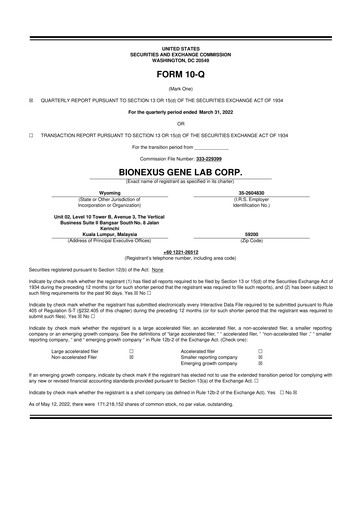 Thumbnail BioNexus Gene Lab 10-Q Quarterly Report FY2022 