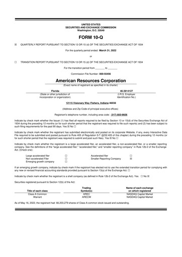 Thumbnail American Resources Corp 10-Q Quarterly Report FY2022 