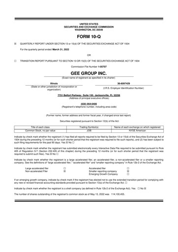 Miniature GEE Group 10-Q Rapport trimestriel 2022 