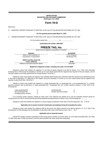 Thumbnail Freeze Tag 10-Q Quarterly Report FY2022 