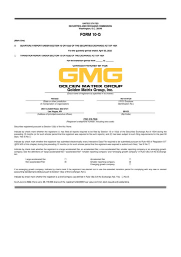Thumbnail Golden Matrix Group 10-Q Quarterly Report FY2022 